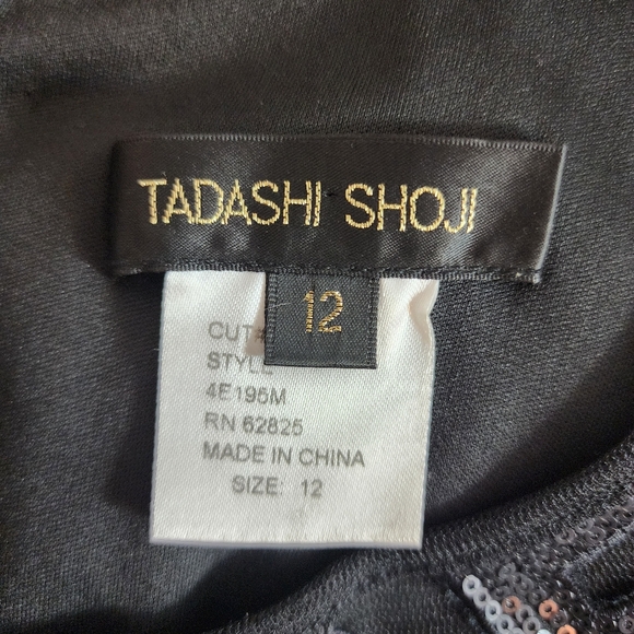 TADASHI SHOJI SEQUINS SLEEVELESS FORMAL DRESS SILK BLACK WOMENS SIZE 12 - Picture 3 of 10